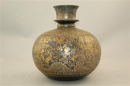 A 19th century Indian bidri ware hookah base, 6.5in.